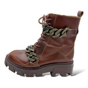 Kelsi Dagger Brooklyn Brave Chunky Platform Lug Sole Boots Chain Detail size 8M